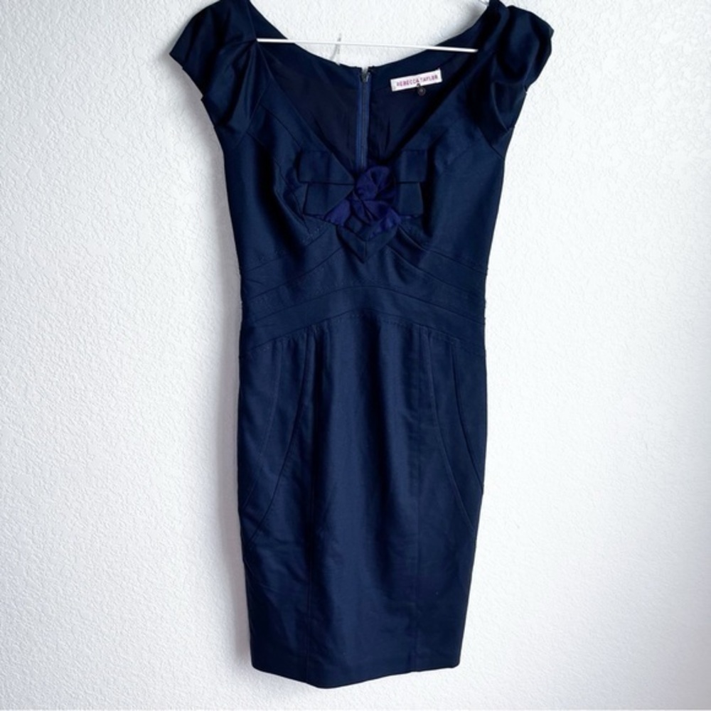Rebecca Taylor fitted sheath dress navy rose front detail size 0